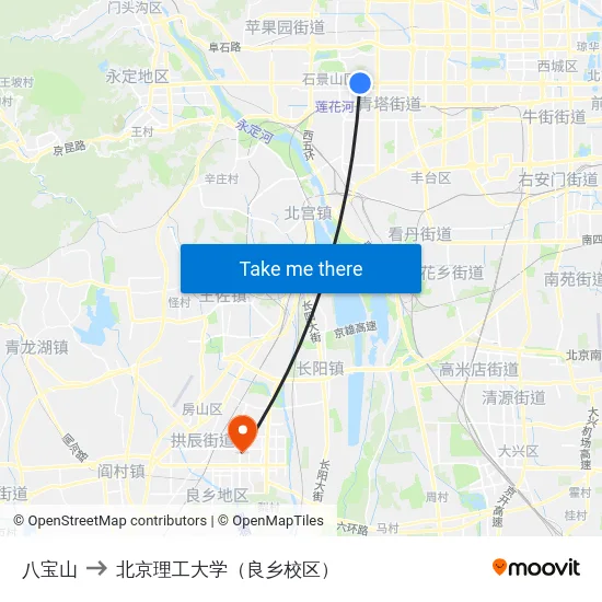 八宝山 to 北京理工大学（良乡校区） map