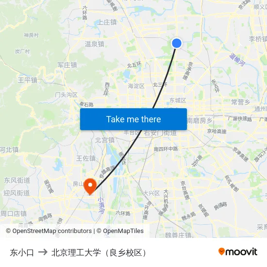 东小口 to 北京理工大学（良乡校区） map