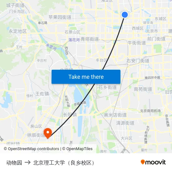 动物园 to 北京理工大学（良乡校区） map