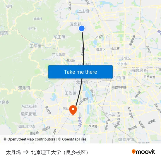 太舟坞 to 北京理工大学（良乡校区） map