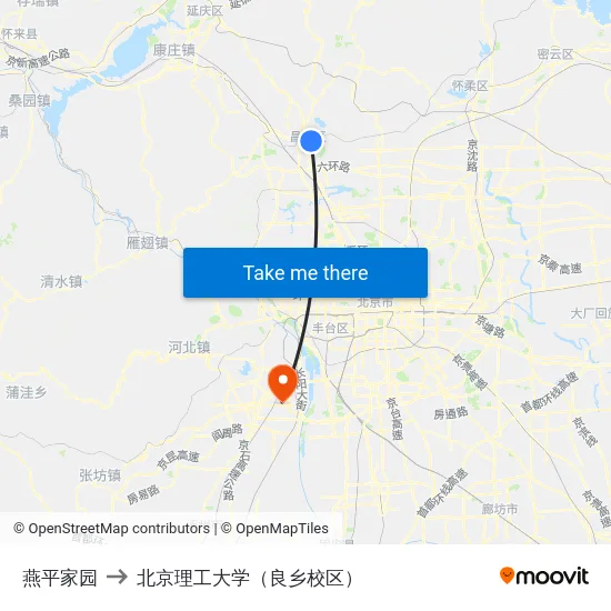 燕平家园 to 北京理工大学（良乡校区） map