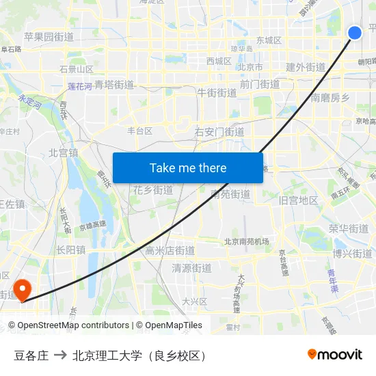 豆各庄 to 北京理工大学（良乡校区） map