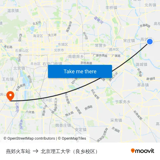 燕郊火车站 to 北京理工大学（良乡校区） map