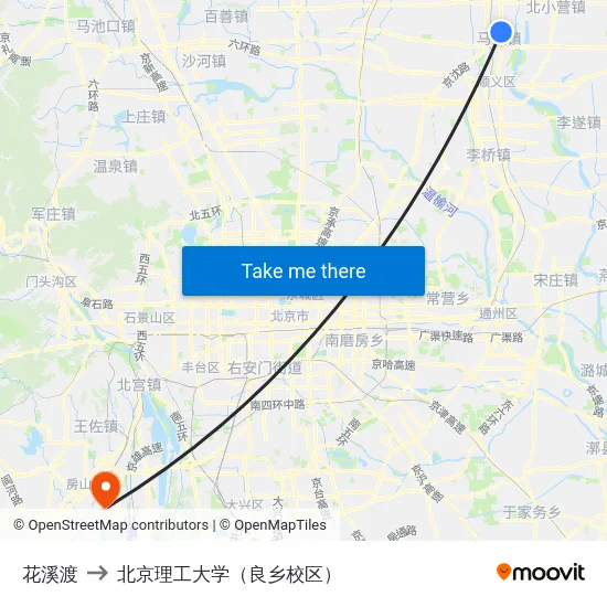 花溪渡 to 北京理工大学（良乡校区） map