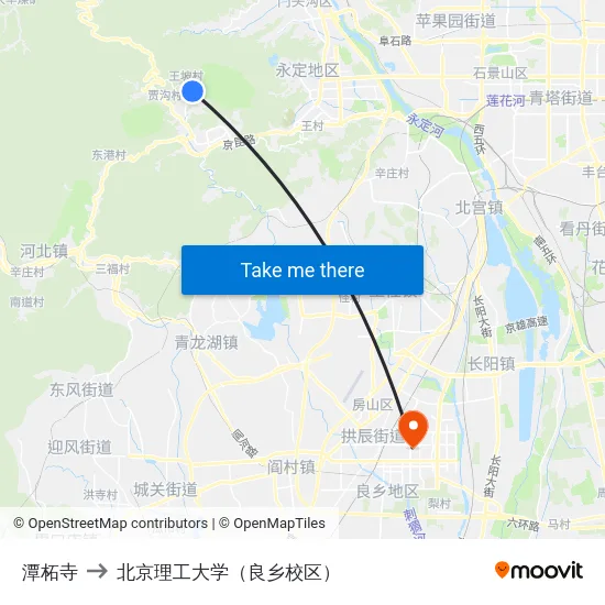 潭柘寺 to 北京理工大学（良乡校区） map