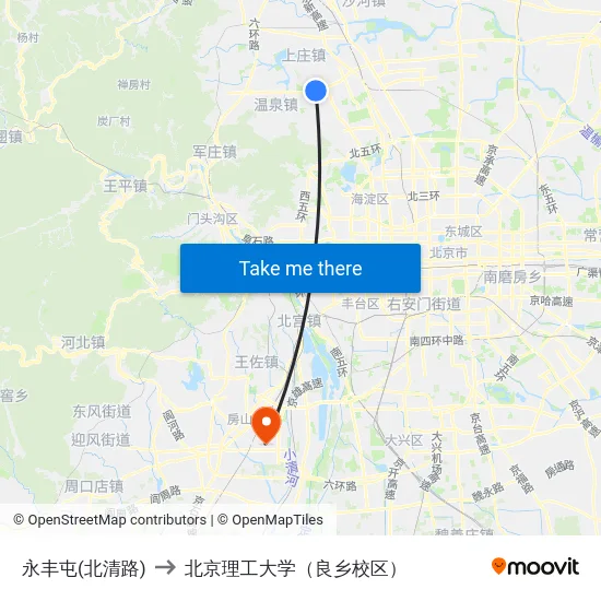 永丰屯(北清路) to 北京理工大学（良乡校区） map