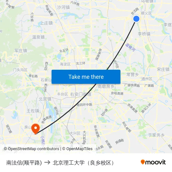 南法信(顺平路) to 北京理工大学（良乡校区） map