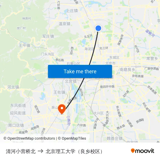 清河小营桥北 to 北京理工大学（良乡校区） map