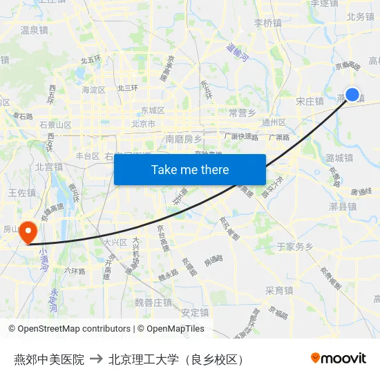 燕郊中美医院 to 北京理工大学（良乡校区） map
