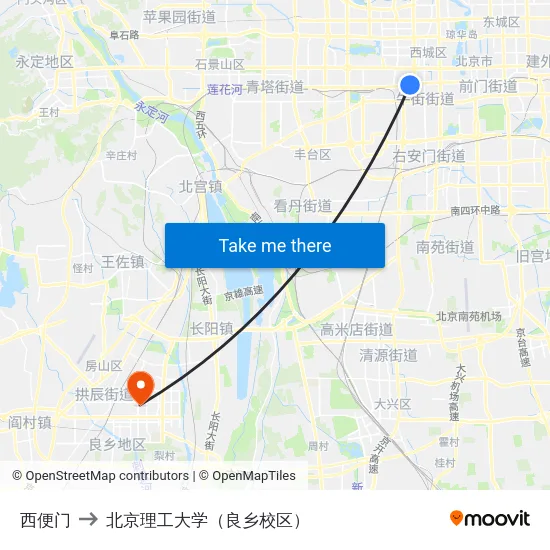 西便门 to 北京理工大学（良乡校区） map