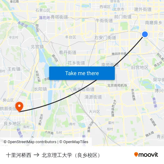 十里河桥西 to 北京理工大学（良乡校区） map