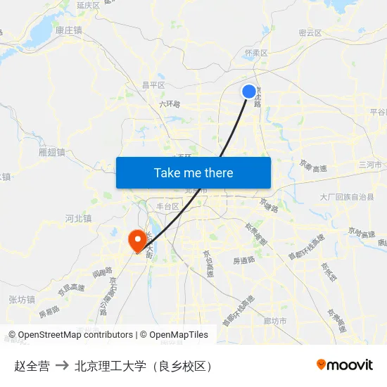 赵全营 to 北京理工大学（良乡校区） map