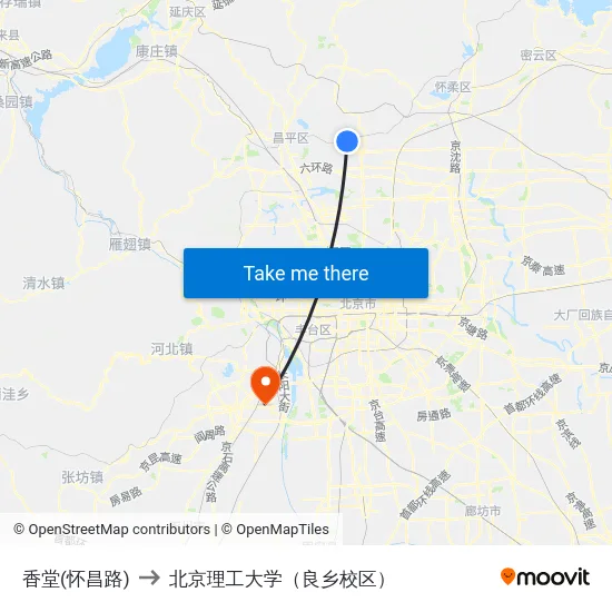 香堂(怀昌路) to 北京理工大学（良乡校区） map