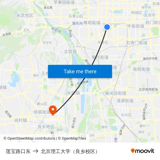 莲宝路口东 to 北京理工大学（良乡校区） map