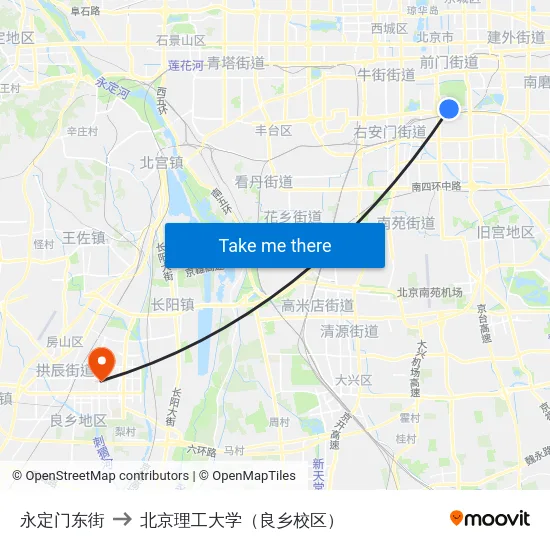 永定门东街 to 北京理工大学（良乡校区） map