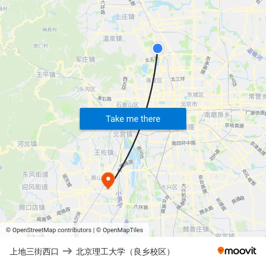 上地三街西口 to 北京理工大学（良乡校区） map