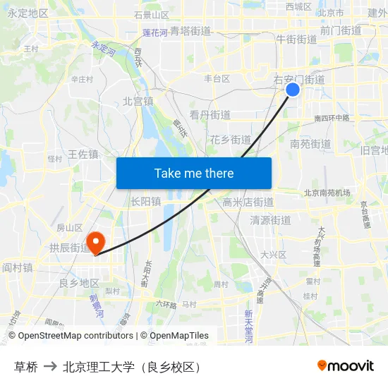 草桥 to 北京理工大学（良乡校区） map