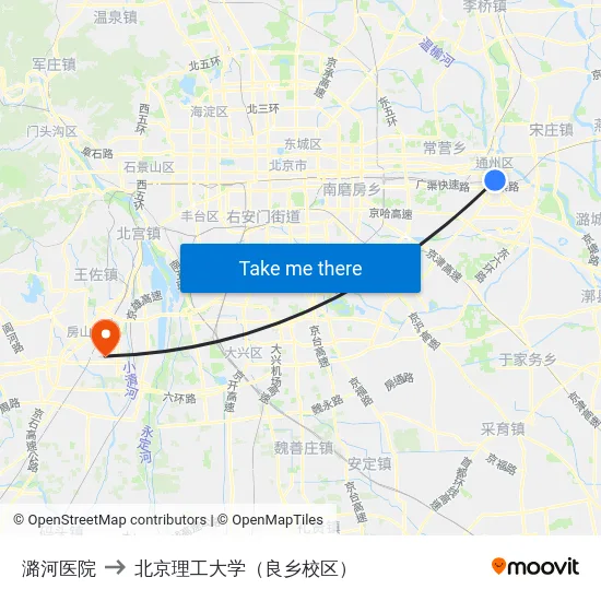 潞河医院 to 北京理工大学（良乡校区） map