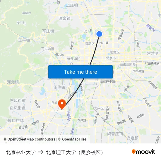北京林业大学 to 北京理工大学（良乡校区） map