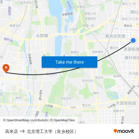 高米店 to 北京理工大学（良乡校区） map