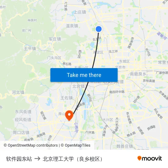 软件园东站 to 北京理工大学（良乡校区） map