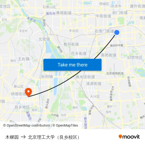 木樨园 to 北京理工大学（良乡校区） map