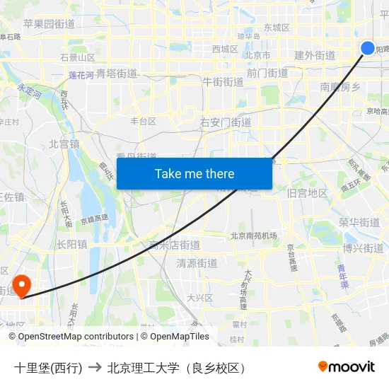 十里堡(西行) to 北京理工大学（良乡校区） map