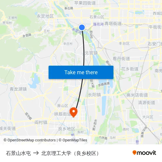 石景山水屯 to 北京理工大学（良乡校区） map