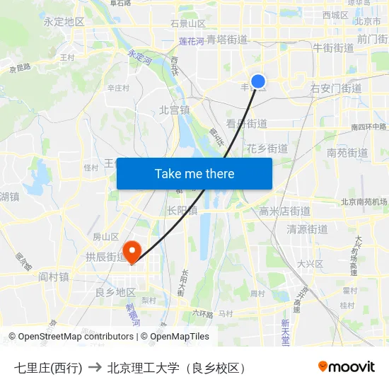 七里庄(西行) to 北京理工大学（良乡校区） map