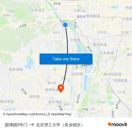 园博园5号门 to 北京理工大学（良乡校区） map