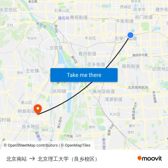北京南站 to 北京理工大学（良乡校区） map