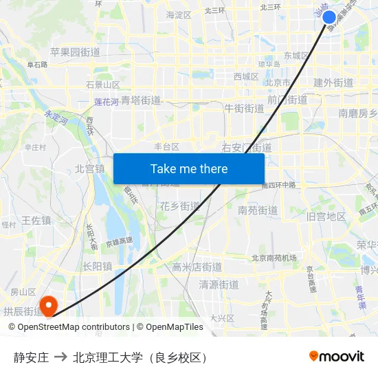 静安庄 to 北京理工大学（良乡校区） map