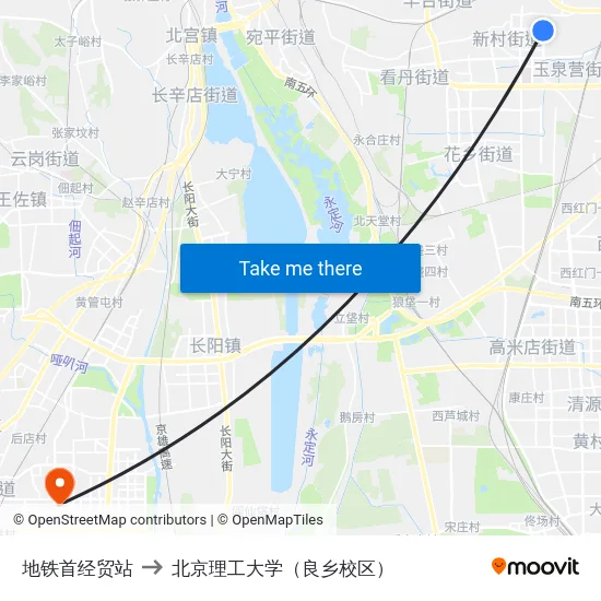 地铁首经贸站 to 北京理工大学（良乡校区） map