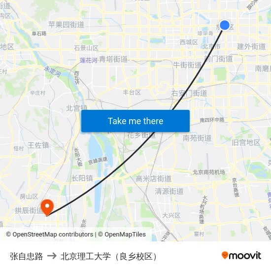 张自忠路 to 北京理工大学（良乡校区） map