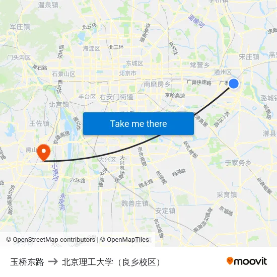 玉桥东路 to 北京理工大学（良乡校区） map