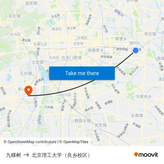 九棵树 to 北京理工大学（良乡校区） map