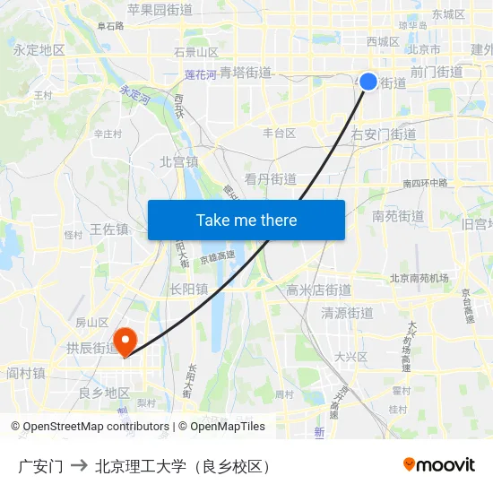 广安门 to 北京理工大学（良乡校区） map