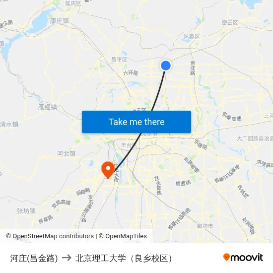 河庄(昌金路) to 北京理工大学（良乡校区） map