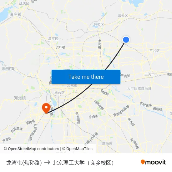 龙湾屯(焦孙路) to 北京理工大学（良乡校区） map