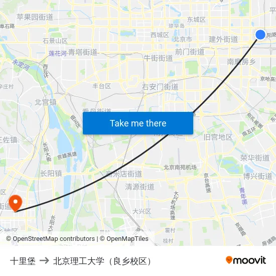 十里堡 to 北京理工大学（良乡校区） map