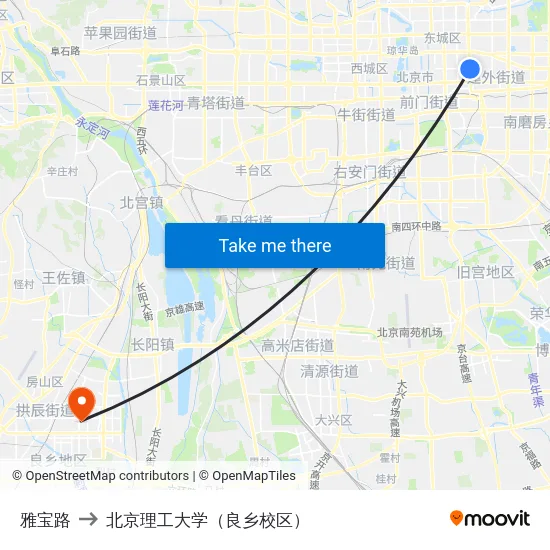 雅宝路 to 北京理工大学（良乡校区） map
