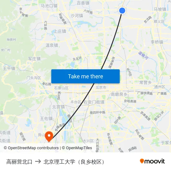 高丽营北口 to 北京理工大学（良乡校区） map