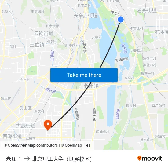 老庄子 to 北京理工大学（良乡校区） map