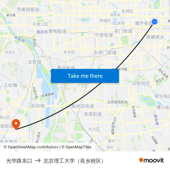 光华路东口 to 北京理工大学（良乡校区） map