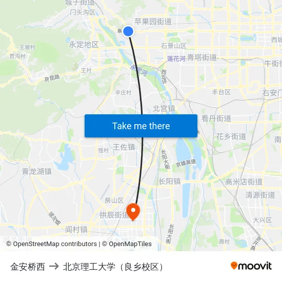 金安桥西 to 北京理工大学（良乡校区） map