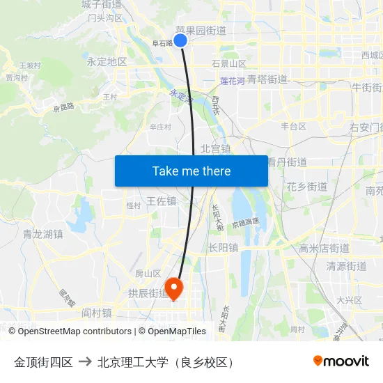 金顶街四区 to 北京理工大学（良乡校区） map