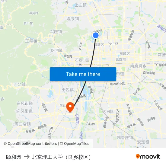 颐和园 to 北京理工大学（良乡校区） map