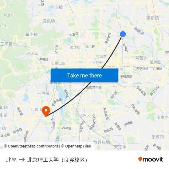 北皋 to 北京理工大学（良乡校区） map