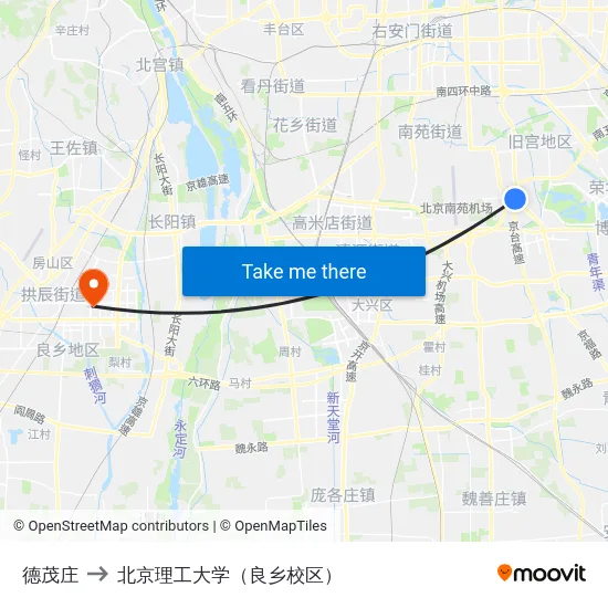 德茂庄 to 北京理工大学（良乡校区） map