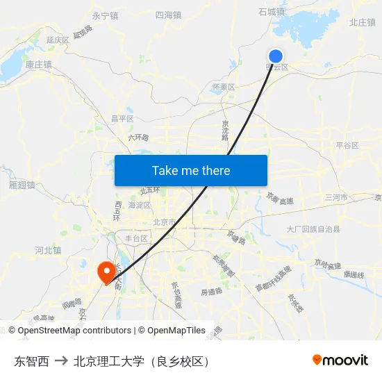 东智西 to 北京理工大学（良乡校区） map